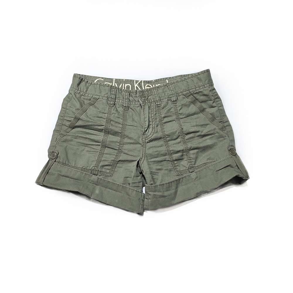Calvin Klein Jeans cargo shorts, women's size 2, olive green.